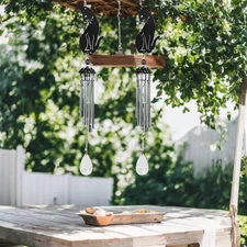 2-PC Gift Set 25" Long Black Cat Silhouette Wind Chime Ornament Garden Decor