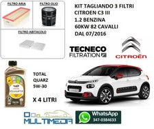 TAGLIANDO FILTRI E OLIO ORIGINALE TOTAL 5W30 CITROEN C3 III 1.2 BENZINA 60KW 82