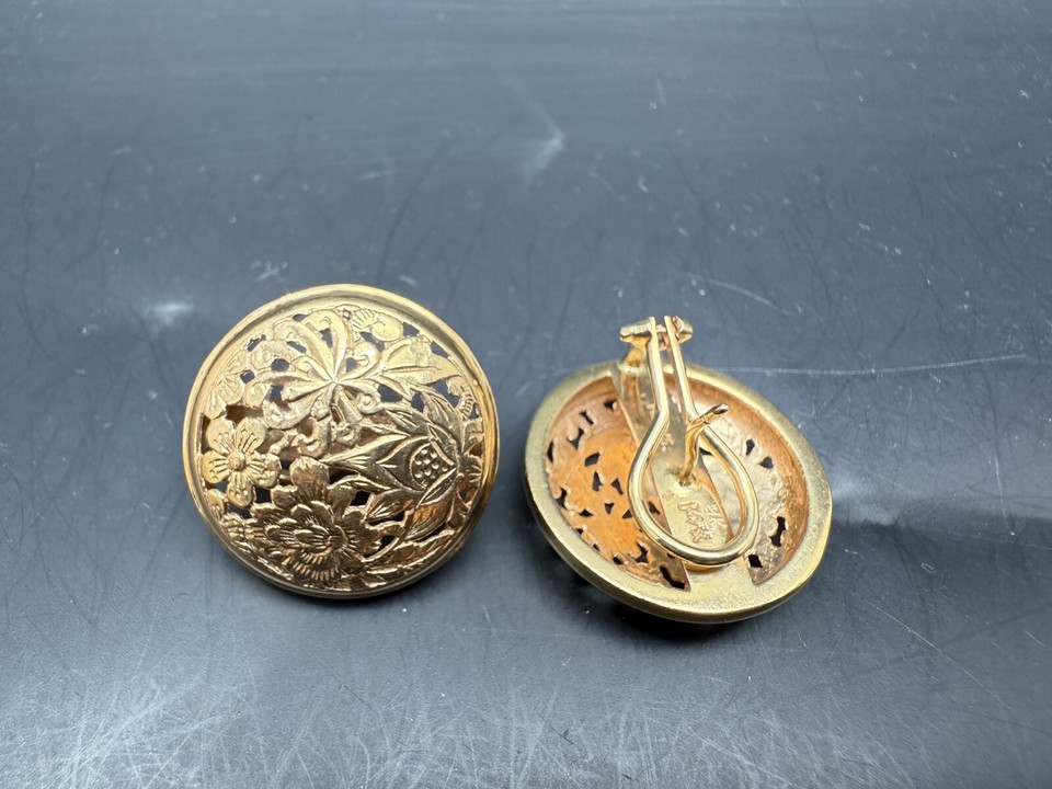 VINTAGE MING'S OF HONOLULU HAWAII 14KT YELLOW GOLD ROUND EARRING SET