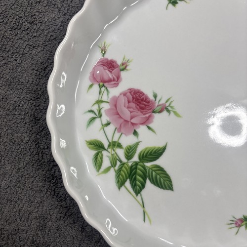 Christine Holm Porcelain Vintage 80's Pink Rose Fluted Quiche Flan Dish in Box - Picture 6 of 12
