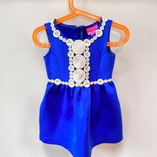 Lilly Pulitzer Girls Baylee Lapis Blue and Gold Dress- Size XS (2/3)