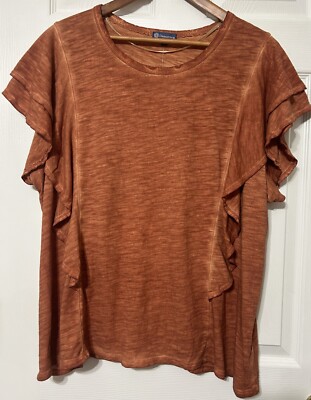 DEMOCRACY Women s Mineral Wash Flutter Sleeve Top Rust Brown NWT Size 3X 