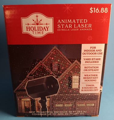 Holiday Time ~ Animated Star Laser - Indoor/Outdoor Covers Up to 3,200 Sq Ft NEW