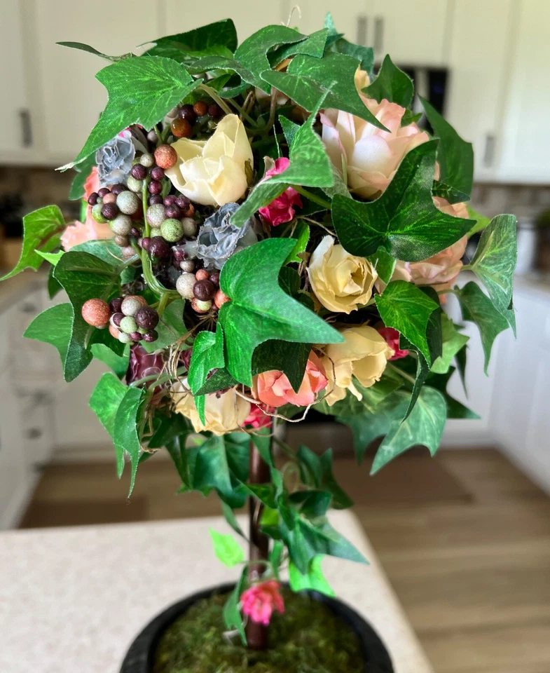 Topiario rosa floral hiedra pintado a mano - inspirado en el diseñador - cuadros blanco y negro Foto 4 de 4