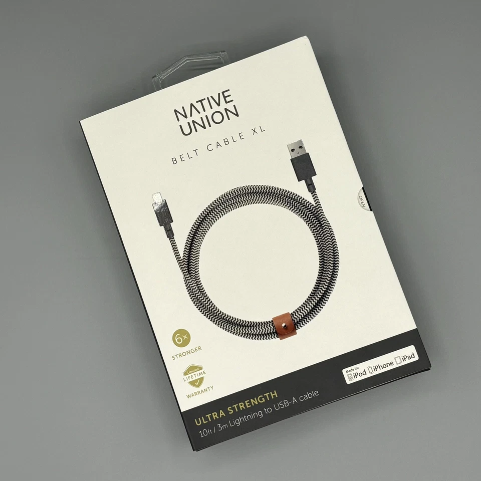 Native Union Lightning to USB-A 10 ft 3 m Braided Cable MFi-Certified Zebra NEW - Image 2 of 4