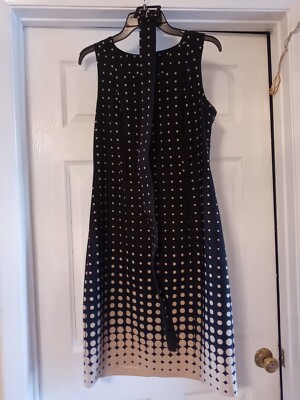 I Le New York Women's Dress Polka-dot Black Tan Midi Size 10 Sheath Belted.  | eBay