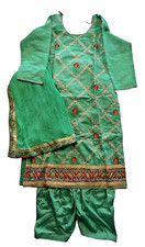 Indian Kurti Shalwar Dopatta 3 Pc Embroidered Green Tunic Pants Scarf Sz 40 XL