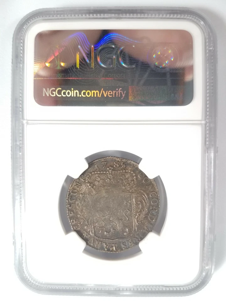 1785 Netherlands Silver 1/4 Ducaton NGC XF45 Zeeland Lion Crown Concordia Toned - Image 3 of 4