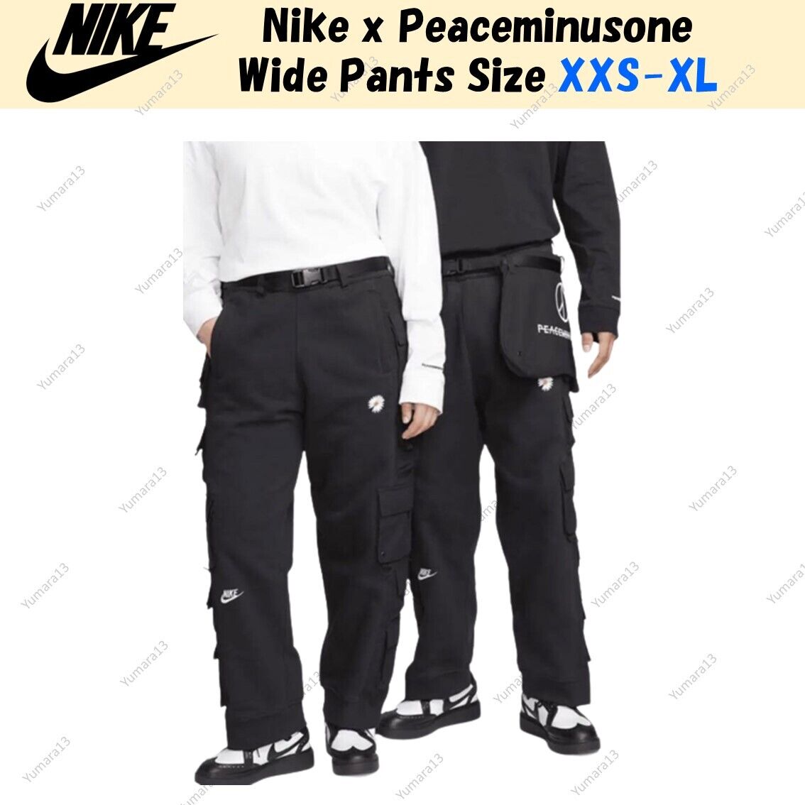 Nike x Peaceminusone G-Dragon Wide Pants Black DR0095-010 Size XXS-XXL New