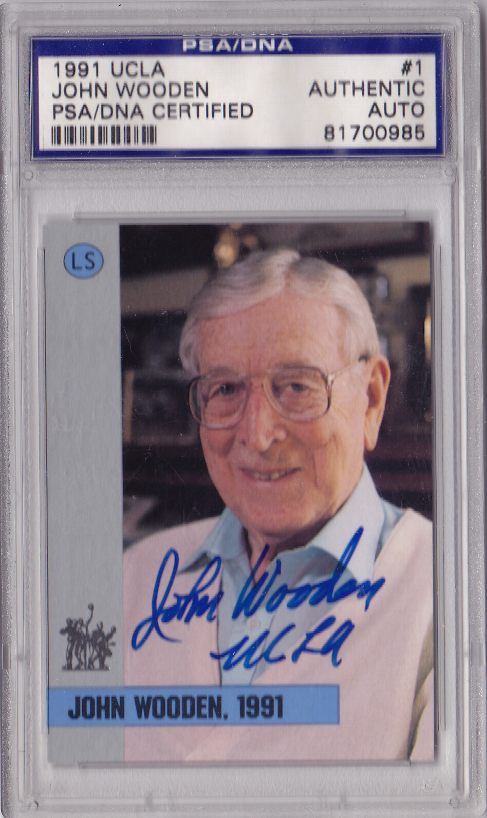 John Wooden Autographed Signed 1991 UCLA Little Sun Auto Card PSA/DNA Encapsulated 