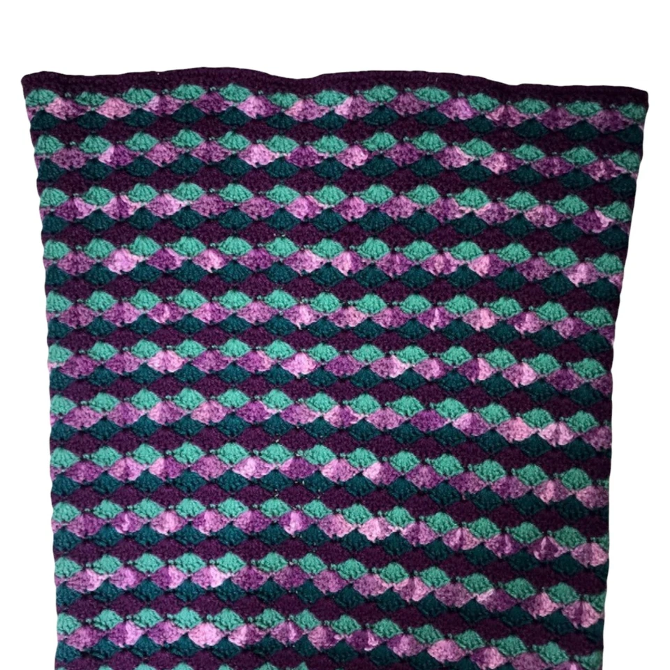 Handmade Hand Crafted Purple Green Diamond Mermaid Tail Throw Blanket 63x20 - Image 2 of 4