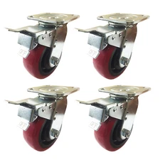 5" x 2" Heavy Duty "Polyurethane Wheel" Caster - 4 Swivels with Total Lock Brake