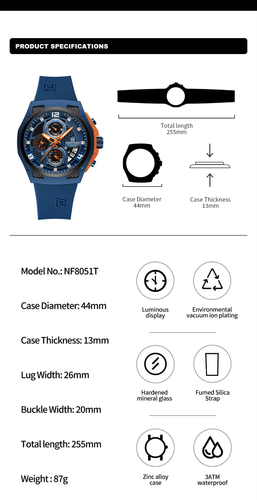NAVIFORCE Men’s Quartz Watch High Quality Luxury Silicone Strap Waterproof Lumes - Picture 11 of 19