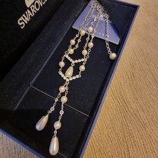 Image of Genuine Swarovski Double Strand Faux Pearl & Crystal Necklace .