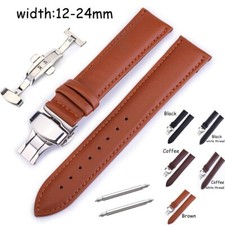Genuine Leather Strap 12-20 22mm 24mm Watch Band with Butterfly Buckle Wristband