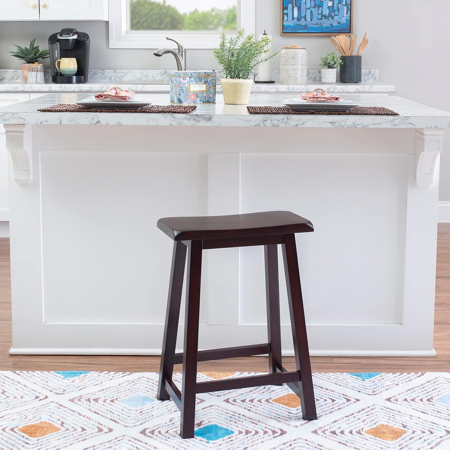 Home Saddle, Dark Brown Stool, 17" W X 11" D X 24" H