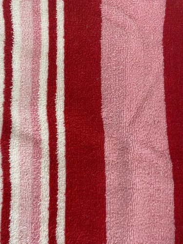 VTG Cannon Red Pink White Candy Stripe Bath Towel set 3 pc Retro Fringe USA - Picture 12 of 12