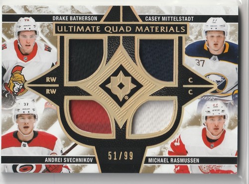  2018-19 Ultimate Quad Materials #UQMBMSR Batherson/Mittelstadt/Svechnikov +/99 - Afbeelding 1 van 1