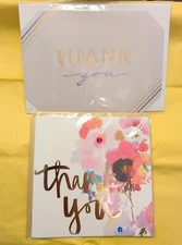 PAPYRUS Lot of 2 Thank You Greeting Cards -Floral, Embellished, Clean & Simple