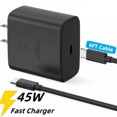 45W Super Fast Wall Charger 6FT Type USB-C Cable For Samsung Galaxy S20 S21 S22