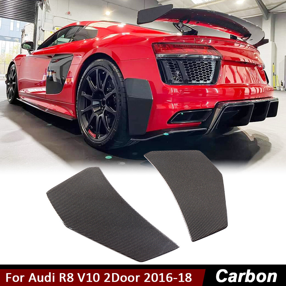 Carbon Fiber Rear Bumper Side Splitters Canard Vent Fins For Audi R8 V10 2016-18