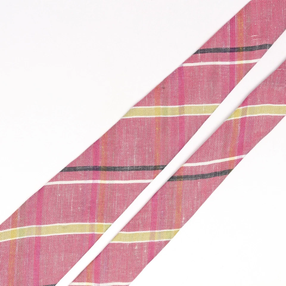 John G Hardy Mens Linen Necktie Red Plaid Weave Loose Woven Tie Made in Italy  - Image 3 of 4