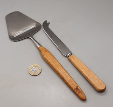 Vintage Stainless with Wooden Handles Cheese Knife 20cm & Cheese Slice 25.8cm