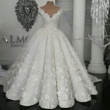 Luxury 3D Flower Ball Gown Wedding Dress Elegant Plunging V Neck Bridal Custom