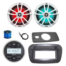 JBL Marine Radio, Spa Bezel, Adapter, 2x 6.5" 225W White LED Speaker w/ANT, Wire
