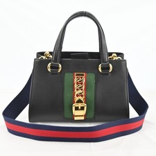 GUCCI 460381 Sylvie 2way Shoulder Bag Black Leather Small Crossbody A4133SR803