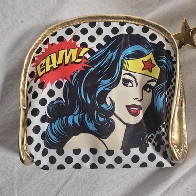 SOHO Wonder Woman Comic Pop Art BAM Gold Trim Makeup Bag with Zipper