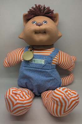 1985 Cabbage Patch Kids Doll Koosas Orange Striped Cat Xavier Roberts Overalls