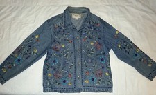 Vintage TANTRUMS Denim Jacket Women s PL Button Up Embroidery Floral Boho