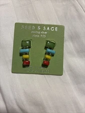 Seed & Sage Sterling Silver .925 Multi-color Turquoise Stud Earrings Mexico