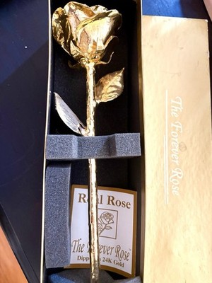 REAL 24K GOLD ROSE, Genuine One Of A Kind Rose Hand Dipped In 24K Gold In Box