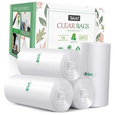 4 Gallon 220 Counts Strong Trash Bags Garbage Bags, Bathroom Clear 4 Gallons