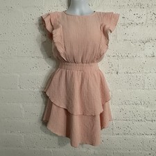 Simplee Womens Dress M Pink Short Sleeve Ruffle Tiered Lined 100% Cotton Mini