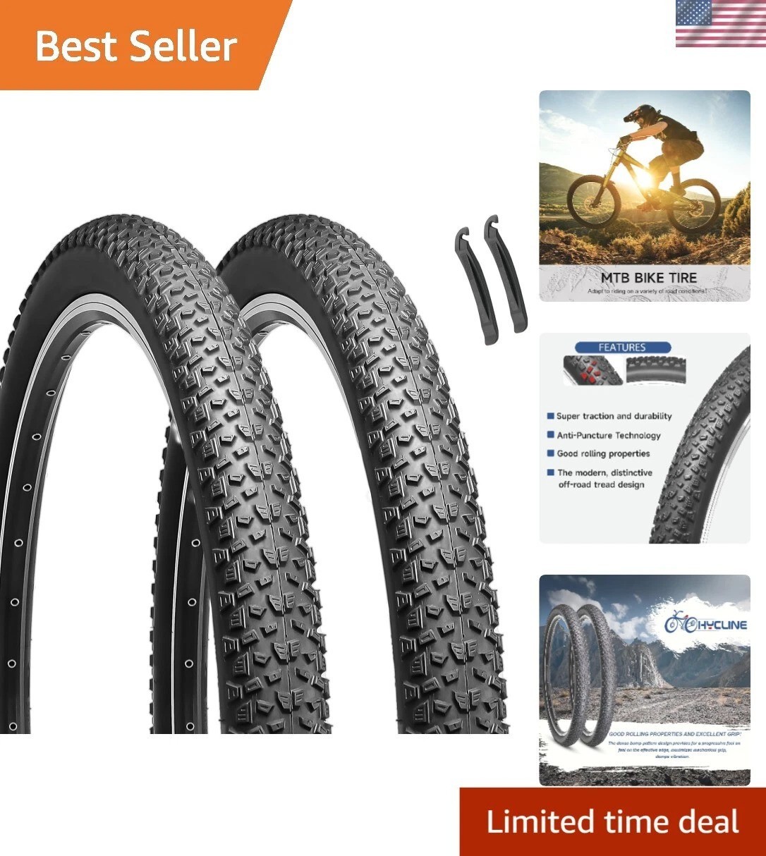 High-Density Puncture-Resistant Bike Tires - 27.5'' 2-Pack for MTB Adventures