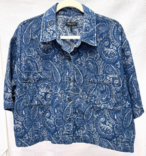 Rag Bone Lenna Paisley Boxy Denim Crop Top - Short Sleeve - Indigowhite - Xl Rag Bone Lenna Paisley Boxy Denim Crop Top - Short Sleeve - Indigowhite - Xl