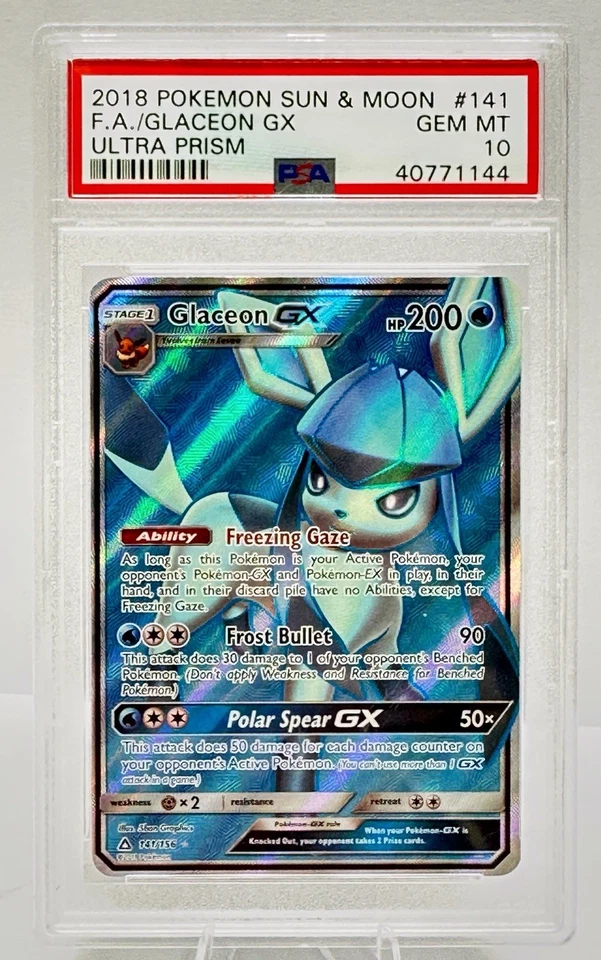 2018 POKEMON SUN & MOON ULTRA PRISM #141 FULL ART/GLACEON GX PSA 10 ENGLISH - Image 3 of 3