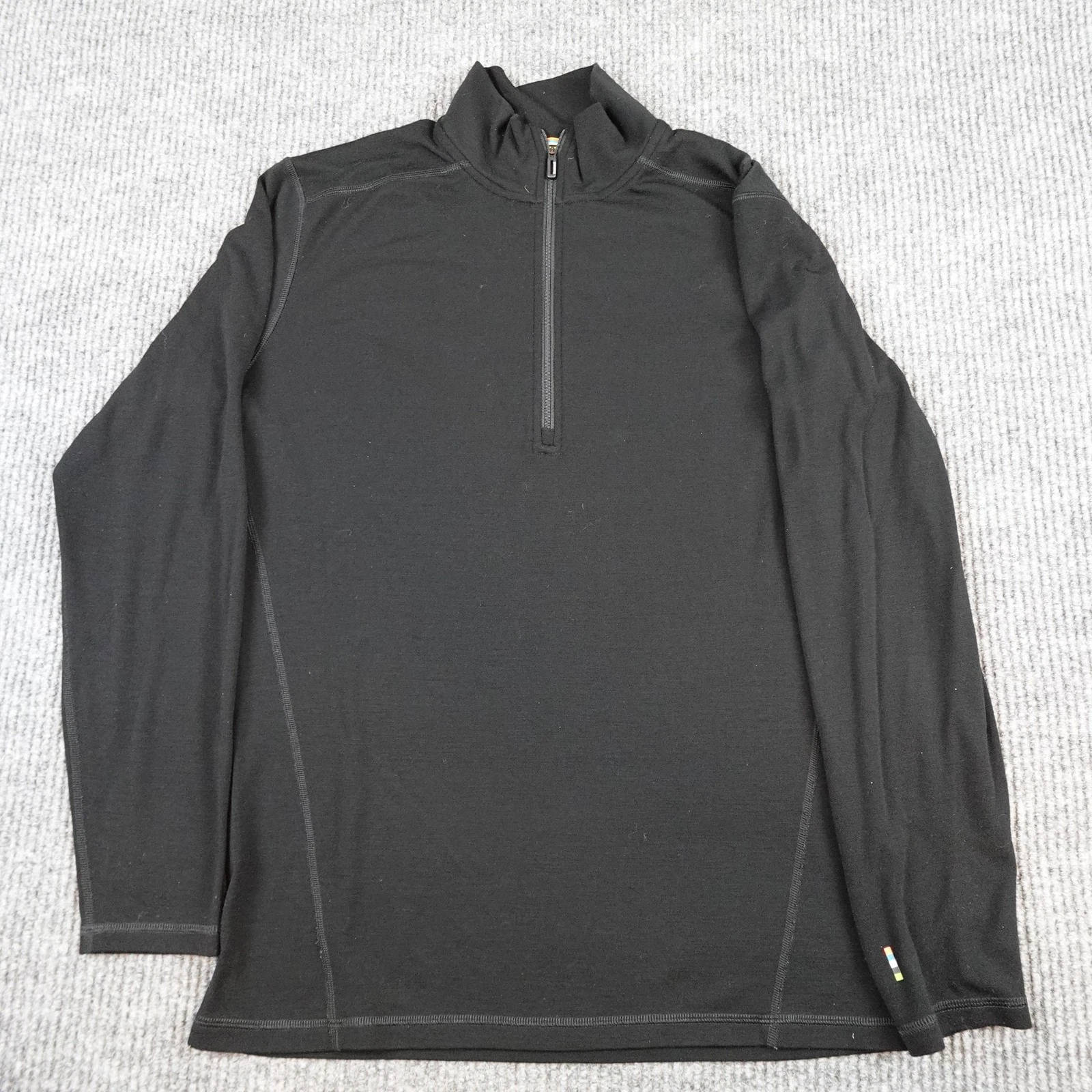 Smartwool Pullover Mens Large Black 1/4 Zip Merino Wool Long Sleeve Base Layer