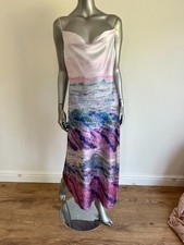 TED BAKER Maxi Dress Womens TB 2 UK 10 Mid Pink Watercolour Cowl Neck Slip NEW