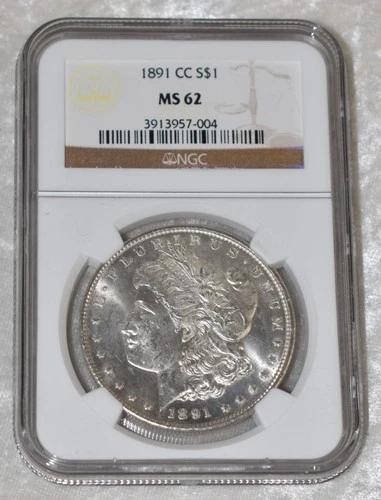 1891 CC MORGAN 90% SILVER ONE $1 DOLLAR NGC MS 62 MS62 CARSON CITY MINT US COIN