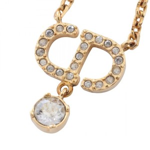 Authentic Christian Dior Petit CD Necklace Pendant Gold Plated Rhinestone Clear Used Women