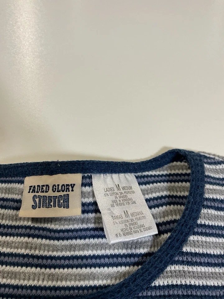 Vintage Faded Glory Striped Long Sleeve Thermal Sz M Stretch Fairy Grunge Y2K - Image 4 of 4