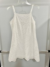 Jun & Ivy White Eyelet Spaghetti Straps Scalloped Hem Mini Dress A-Line Medium