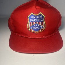Vintage Union Pacific Overnite Railroad Hat Cap Red Rope Train Embroidered 1990s