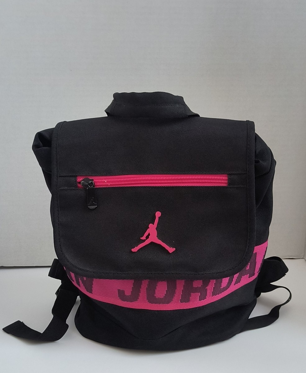 nike air jordan jumpman backpack 9a1414-783 Nike Air Jordan Small Backpack Black and Pink Large Jumpman Logo