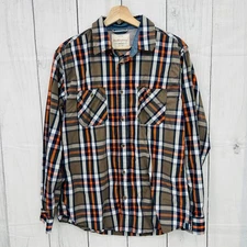 WEATHERPROOF LARGE Brown Blue Plaid Vintage Button Up Shirt Long Sleeve