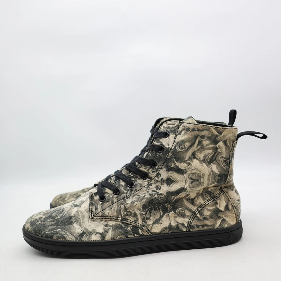 Botas Dr Martens Hackney Para Mujer 11 Gris Calavera y Rosas Lona Gótico Retro Punk Foto 4 de 4